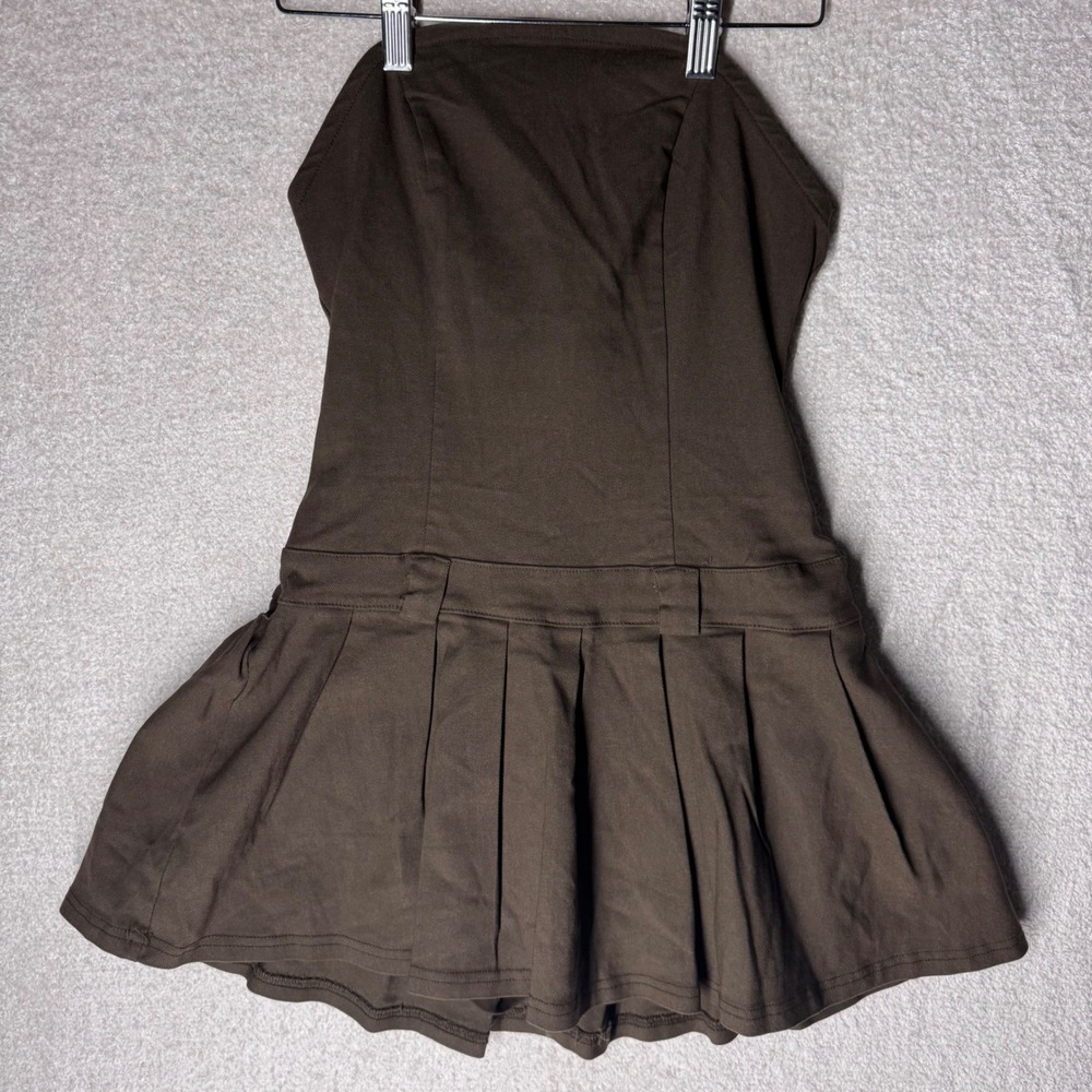 SHEIN Women's Brown Strapless Pleated Drop Waist Mini Dress Size M